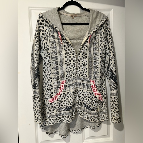 Anama Navy Blue & White Geometric Print High Low Hem Zip Up Hoodie - Picture 2 of 16